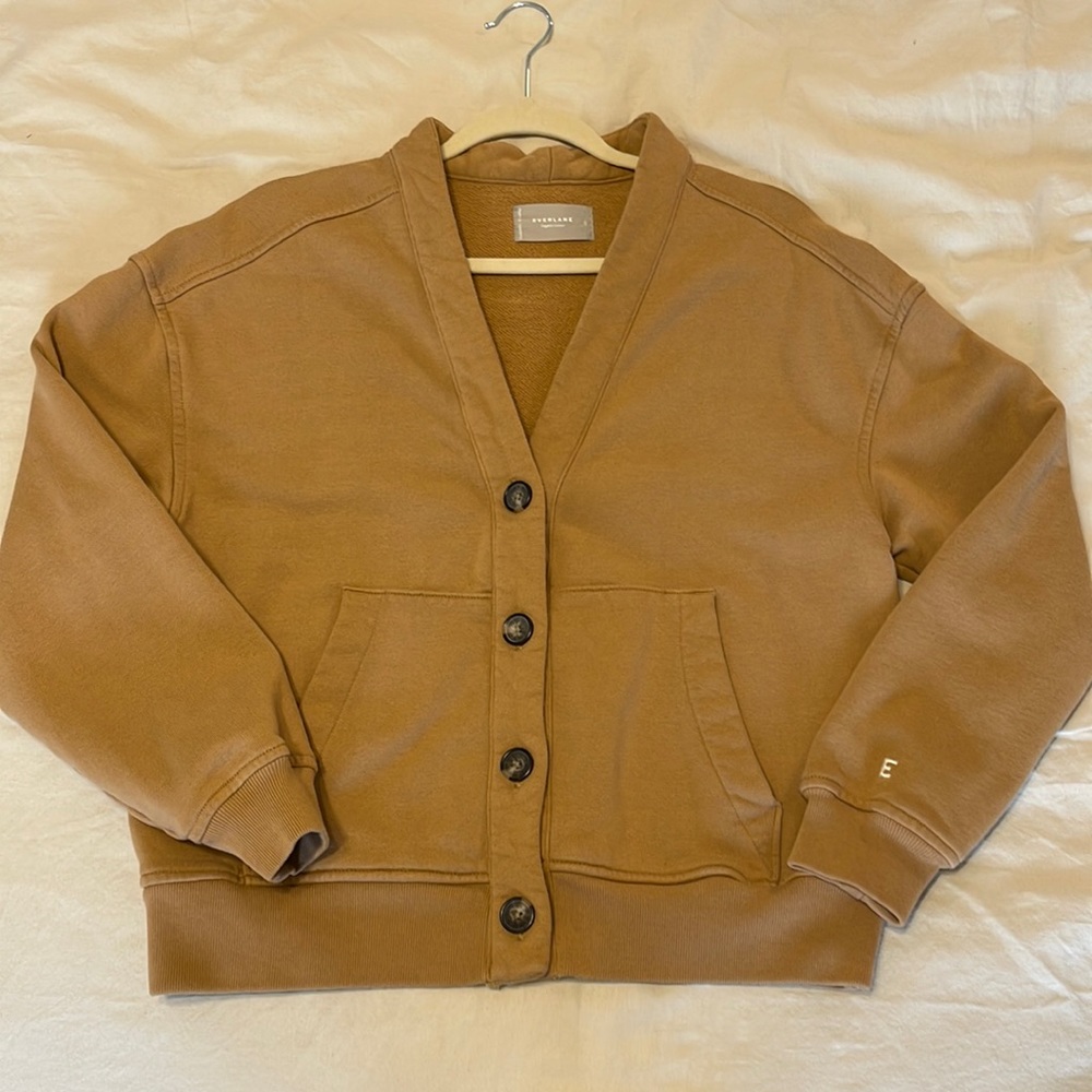 Everlane Brown Button-Front Cotton Sweatshirt Cardigan